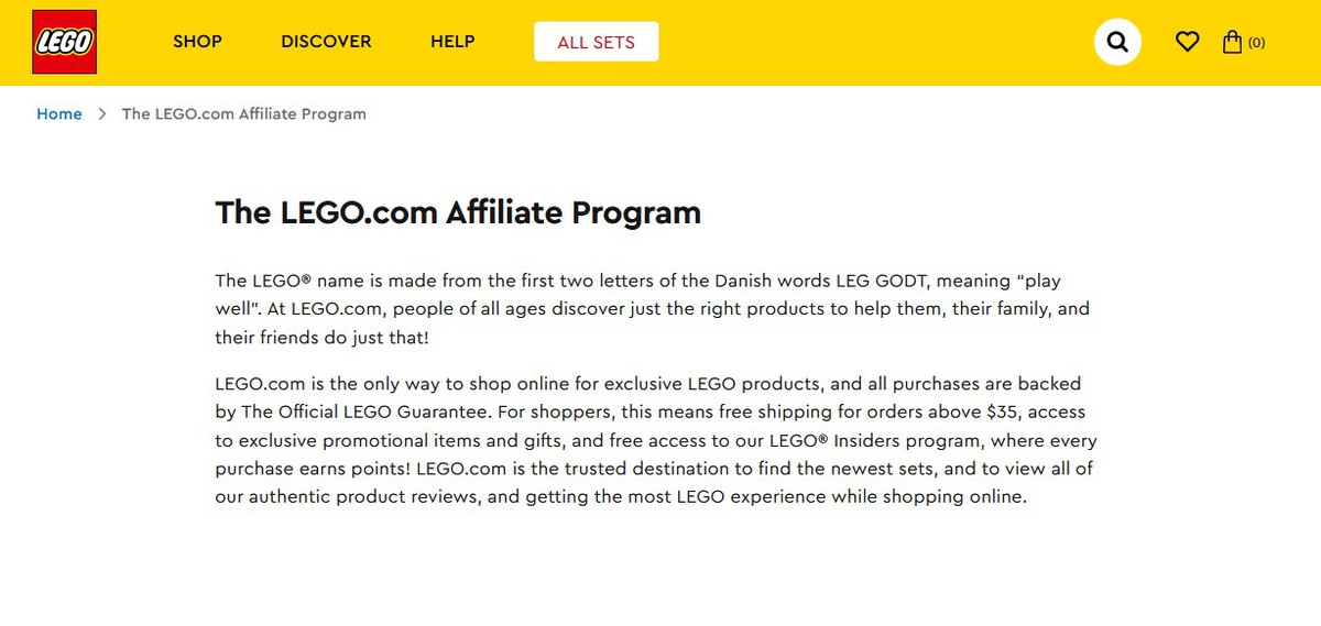 Lego affiliate program