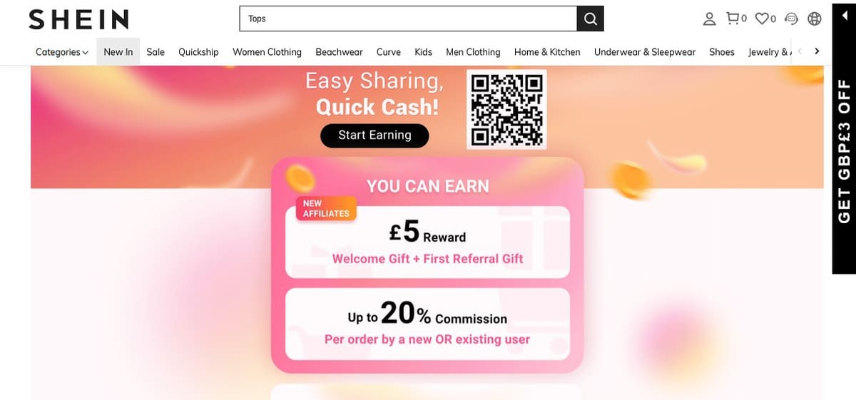 Shein affiliate program UK